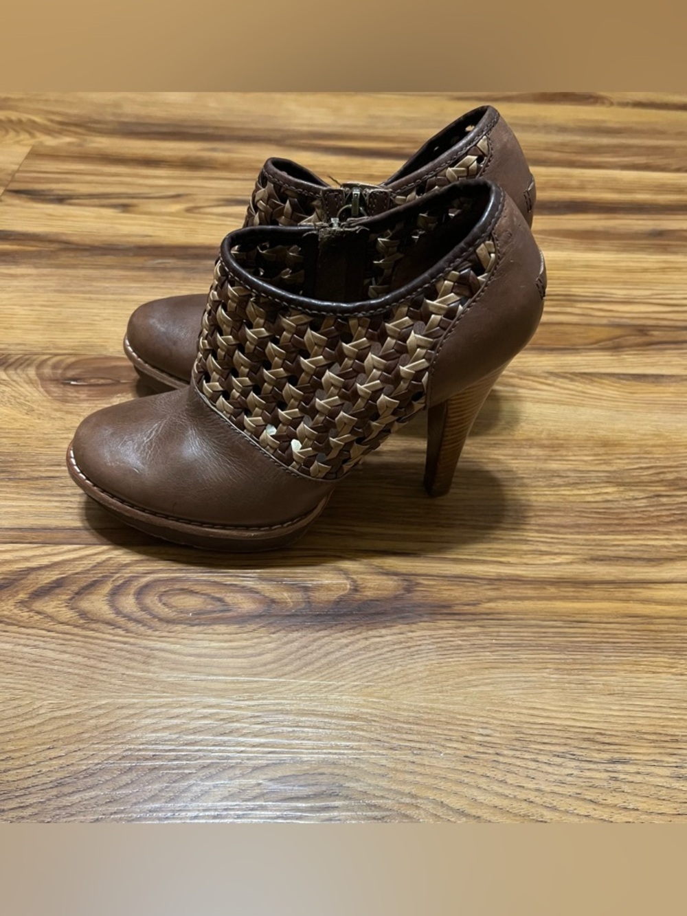 Size 8 - UGG “Fatima” Woven Leather Ankle Bootie